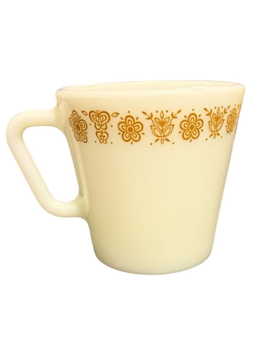Pyrex Butterfly Gold 8 Ounce Coffee Cup Mug D Handle Vintage 1970’s